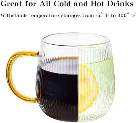 GLASKEY Borosilicate Glass Coffee Mugs Set of 2,12 oz Glass Coffee Cups with Vertical Stripes Pattern,Clear Tea Cup for Tea,Coffee,Latte,Hot and Cold Beverage,Christmas Thanksgiving Gifts - Image 5