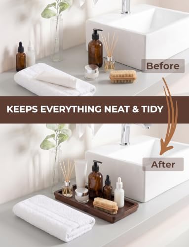 Demigo Bathroom Vanity Tray, Dark Brown Acacia Wood Tray, 11.8 x 5.9 in - Image 6