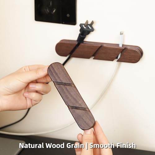 Black Walnut Wood Cable Organizer (2-Slot) Compact Desk Cord Management Cable Holder with Strong Adhesive for Home Office - Image 5