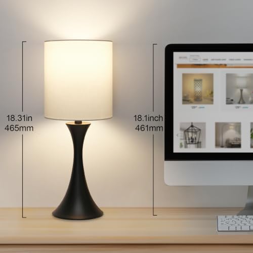 Seaside village 3 Way Touch Control Table Lamp, Modern Bedside Lamp for Bedroom, Dimmable Black Nightstand Lamp White Shade Desk Reading Light for Living Room Office Dorm, 3000K LED Bulb Included - Image 4