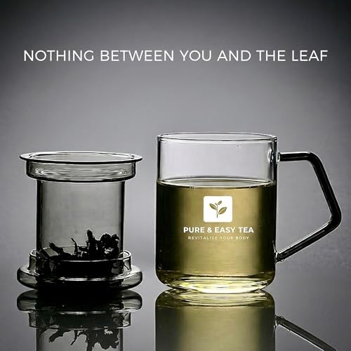 Pure And Easy Tea, Glass Tea Infuser Mug with Lid - Plastic-Free Borosilicate Steeping Cup for Loose Leaf Tea and Tisanes, 400 mL/13.5 oz - Image 3