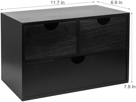 Rustic Distressed white 3-Tier Wood Desk Organizer with 3 Drawers Mini Storage Shelf, Toiletries Vanity Office Supplies (pitch-dark) - Image 3