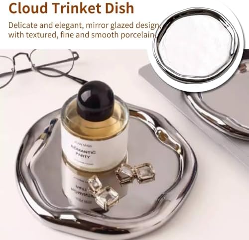 Jewelry Tray Holder, Chubby Ceramic Jewelry Tray Cloud Tray Cute Cloud Shape Trinket Dish Ring Dish Holder Jewelry Organizer Aesthetic Room Decor(Silver#1) - Image 3