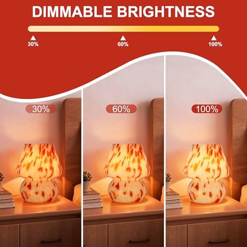 Mushroom Lamp Small Glass Table Lamp, Bedside Nightstand Lamp, Cute Desk Lamp for Bedroom, Dorm, Living Room & Kitchen, Classic Vintage Home Decor Lamp (2, Red&White) - Image 3