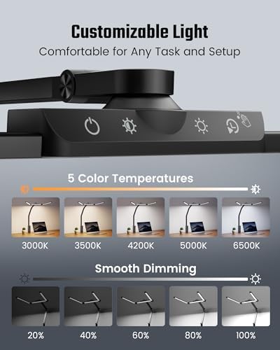 SUPERDANNY LED Desk Lamp with Power Strip (6 Outlets, 1 USB, 1 Type-C) for Home Office, Desk Light Computer Light with Clamp, Architect Desk Lamp with Smooth Dimming 5 Colors Touch & Wave Control - Image 5