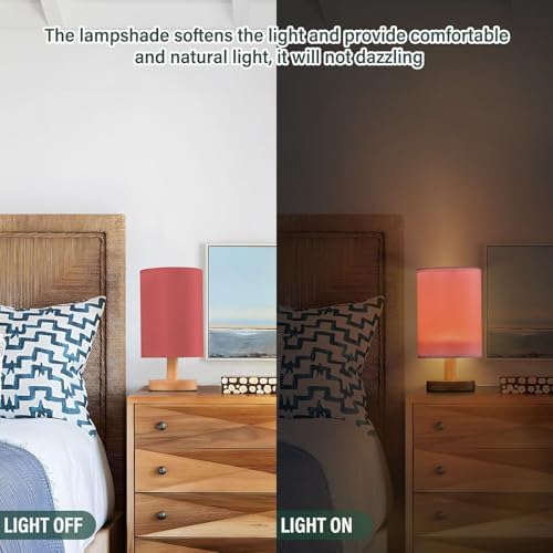 DOMIKING Light Red Pattern Bedside Table Lamp for Bedroom Small Lamps for Nightstand Lamp with USB Ports Desk Lamps for Living Room Nursery Dorm Office Party - Image 5