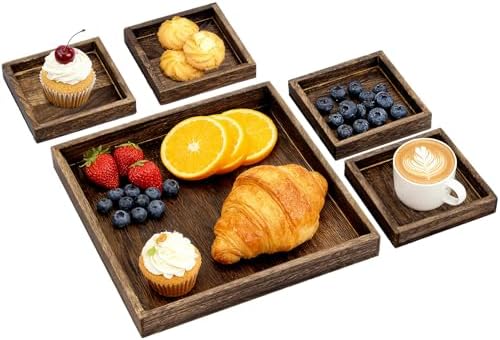 5-Piece Wooden Serving Tray Set for Ottoman,Breakfast in Bed,Coffee Table by AzulHome