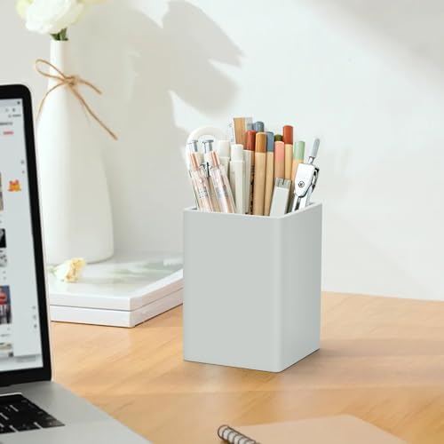 Pen Holder for Desk,Nordic Elegance Square Silicone Pencil Holder Soft Minimalist Desk Pen Cup Stand Waterproof Multifunctional Office Supplies for Home,Kids and School(Grey) - Image 2