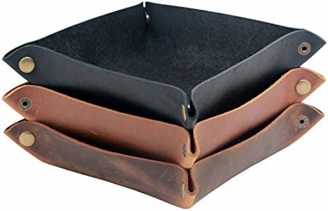 boshiho Valet Tray for Men, Leather Jewelry Catchall Key Phone Coin Box Change Caddy Bedside Storage Box (Light Brown) - Image 6