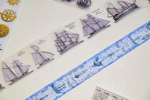 Navigation Box – 7-Piece Space and Astronomy Inspired Craft Set with Fantasy Constellation Tape, Washi Tape, Clear Stamps, Sticker Sheets, Foiled Vellum & Vintage Paper for Planners & DIY Projects - Image 6
