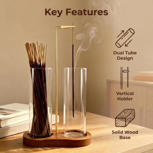 Incense Holder, Hang Upside Down Incense Sticks Burner Holder Storage with Glass Ash Catcher,Ideal Gift (Brown) - Image 6