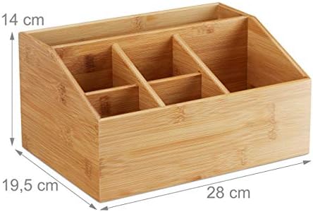 Relaxdays Bamboo Organizer, 6 Compartments, with Pen Holder, A5 Letter Rack, Office Tidy, HWD 14x28x19.5 cm, Natural - Image 4