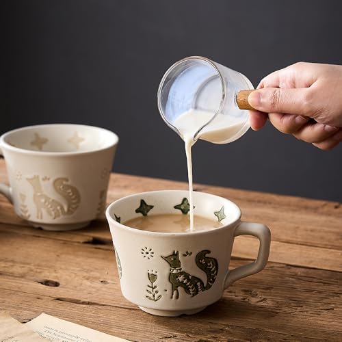 12 oz Vintage Ceramic Coffee Mug Set of 4 - Handmade Stoneware Pottery Countryside Farmhouse Fall Autumn Tea Mugs with Big Handle for Latte,Cocoa,Dishwasher & Microwave Safe Cups (Animals) - Image 3