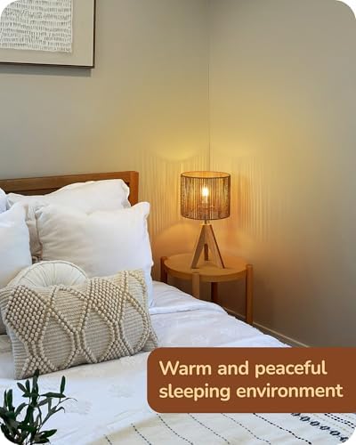 EDISHINE Small Rattan Table Lamp, Wood Tripod Bedside Lamp, 14.2", E26 Base - Image 6