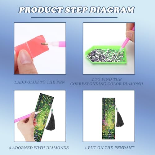 8 Pack Diamond Painting Bookmark of Aurora Forest Design with Tassel - Image 5