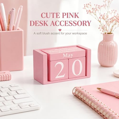 MICKYU Pink Wooden Perpetual Block Calendar - Image 3
