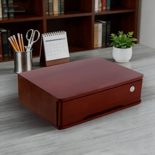 Wooden Desktop Storage Box with Lockable Drawers, Flat File Cabinet Drawer Desktop Storage Box, Countertop Storage Cabinet for Office Home Toiletries Supplies Vanity (Walnut, 1 Drawer) - Image 2