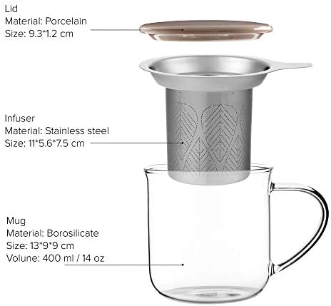 VIVA Minima Eva Glass Tea Cup with Infuser and Lid, 14 oz, Brown - Image 2
