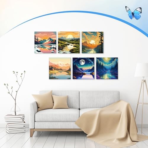 Affrolling 12 Pcs Pre Drawn Canvas to Paint for Adults Sunset Landscape - Image 4