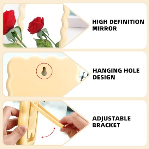 Wave Table Desk Vanity Makeup Mirror Small Make Up Office Mirror Yellow - Image 5