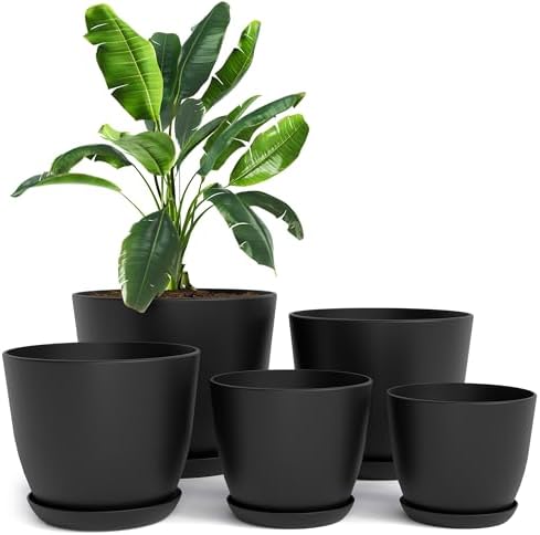 Plant Pots Indoor with Drainage, 5 Pack Multi-Size Planters Set, Black by UTOPIAHOME