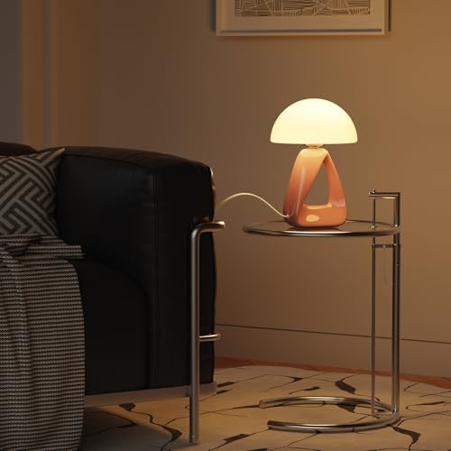 Mushroom Lamp, Small Table Lamp for Bedroom, Creative Geometric Ceramic Base Bedside Lamp, Mid Century Modern Side Table Lamp for Living Room Nightstand, Unique Aesthetic Home Decor Gift Ideas, Pink - Image 6