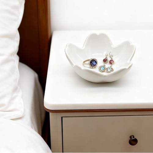 Small Flower Ring Dish Jewlery Tray, Ceramic Jewelry Dish Tray Cute Room Nightstand Decor Trinket Dish Bathroom Ring Holder Jewelry Plate Bowl Christmas Friendship Birthday Gifts for Women Mom - Image 7