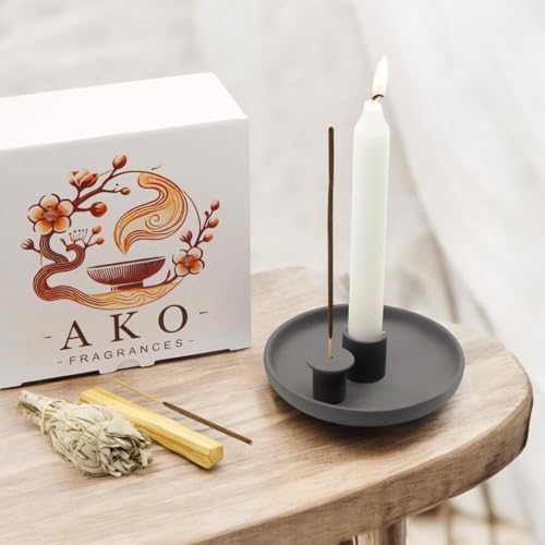4 in 1 Incense Burner Holder - Multi-Purpose Ceramic Incense Stick Holder, Palo Santo Holder for Clean Burning, Sage Meditation Burner Set, Candle Holder for Aromatherapy (Matte Charcoal Black) - Image 2