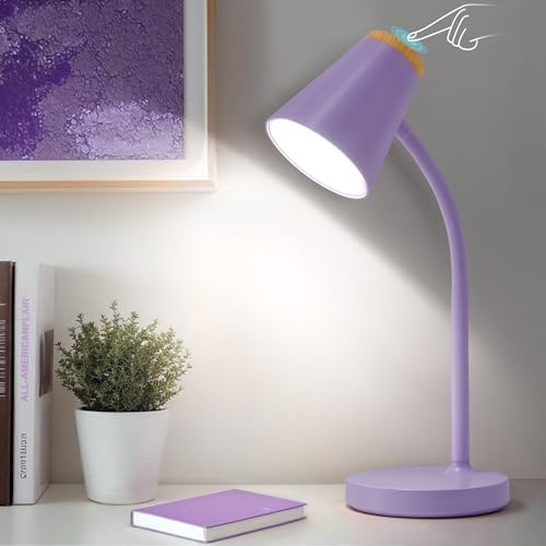 EJIAXIN Desk Lamps for Home Office - Small LED Desk Lamp Touch Dimmable Reading Light for College Dorm Room - Adjustable Flexible Gooseneck Table Lamp for Bedside Bedroom Nightstand Purple by WelcometoEJIAXIN