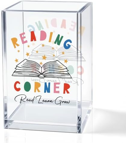 Reading Corner Acrylic Cosmetic Holder, Funny Desk Organizer for Book Lover Bookish Bookworms Readers, Library Classroom Café Desk Decoration, Pen Holder Gifts For Women Men Friends by QYUVK