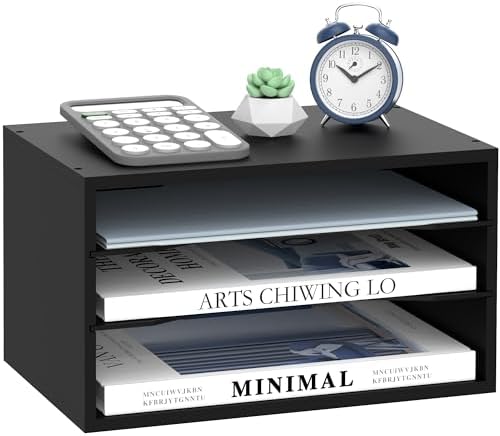 3 Tier Wood Desk Organizer, Mail Sorter and Paper Organizer for Desk, Black by SUPEASY
