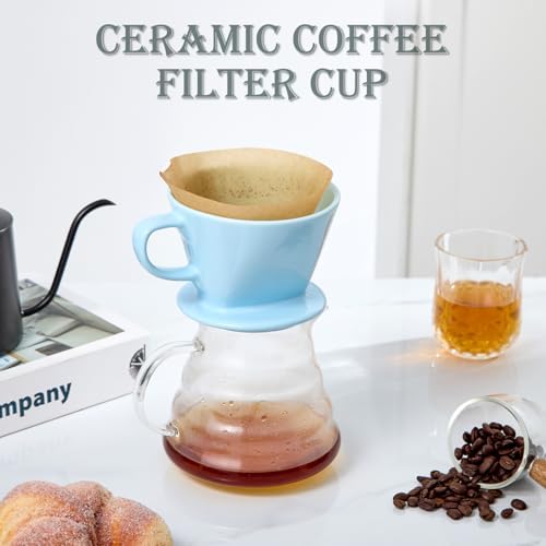 Pour Over Coffee Dripper, Ceramic Pour Over Coffee Maker, Blue - Image 4