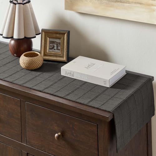 ZeeMart Linen Checked Farmhouse Table Runner, 13x60 Inches Charcoal - Image 6