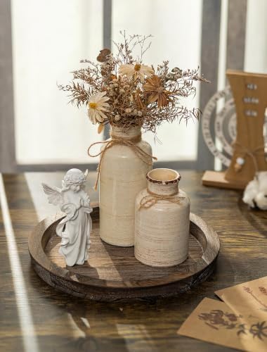 Hanobe Round Wooden Candle Holder Trays for Coffee Table, Distressed Finish - Image 2