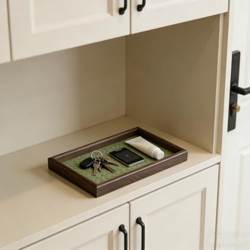 Wooden Valet Tray with Leather Base, Green - Image 6