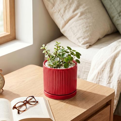 Ceramic Pots for Plants, 4 Inch Planter, Round Plant Pots, Red - Image 6