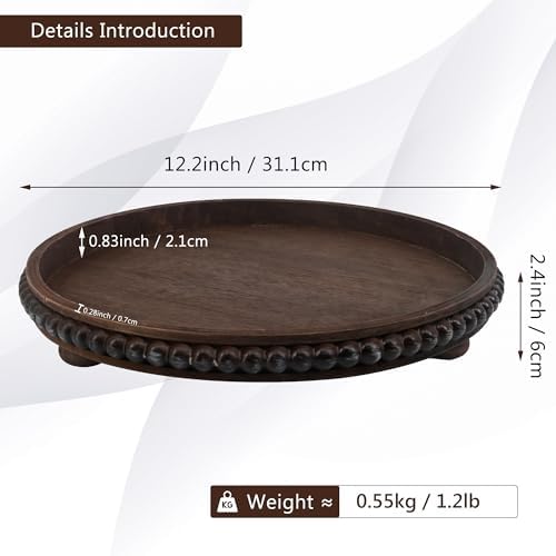 FramePro Decorative Tray 12in Round Wood Beaded - Brown Serving Tray Risers for Living Room, Coffee Table, Kitchen or Farmhouse Display - Image 3