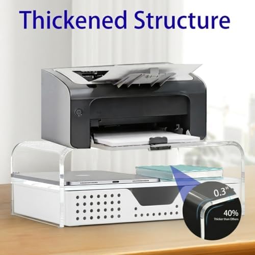 OPNICE Desk Organizer and Accessories, 2-Tier Computer Monitor Stand Riser with Drawer and 2 Pen Holders, Laptop Stand, Office Desk Accessories for Office Supplies, Transparent - Image 5