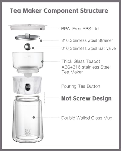 ZENS Modern One Touch Tea Maker, Glass Tea Infuser Pot for Loose Leaf Tea - Image 6