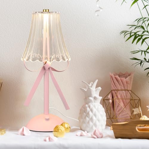 Chunful Pink Bow Lamp USB Desk Acrylic Decor for Bedroom by Chunful