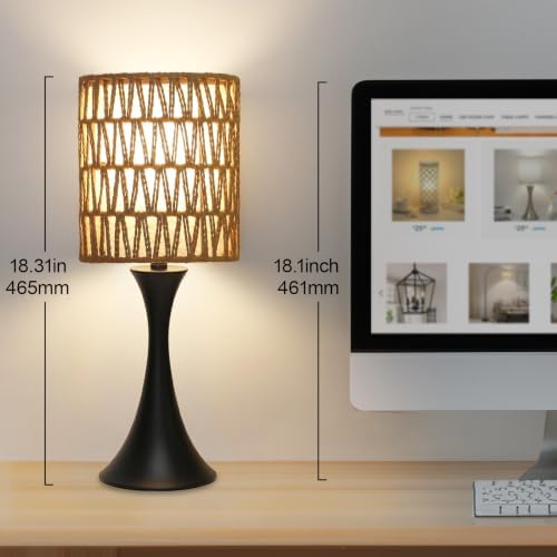 Rattan Table Lamp, 3 Way Touch Control Bedside Lamp with Dual-Layer Shade - Image 4