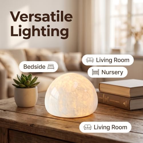 Natural Marble Lamp Cordless Touch Control Night Light 3-Way Dimmable Pat Light LED Ambient Glow Lamp Type-C Rechargeable Portable Stone Bedside Desk Lamp Zen Home Decor (White A) - Image 4