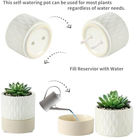 Nihow Ceramic Self Watering Plant Pot for Indoor Plants, 4.5+6 Inch - Image 2