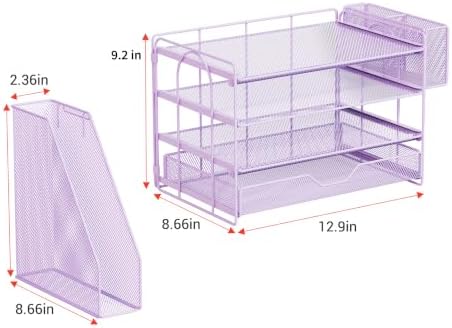 4-Tier Desk File Organizer with Drawer & Pen Holder (Purple) - Image 3