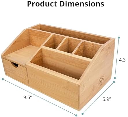FLYGRUBS Thingles Bamboo Desk Organizer, Wood Pen Holder with Drawer, Storage Box, Pencil Box, Desk Tray for Office, Home Office - Wood Desk Organizer - Image 3