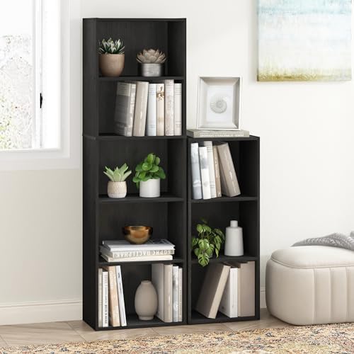 Furinno LUDER Book Shelf, 5-Tier Bookshelf, Bookcase with Open Shelves, 9.4 x 15.8 x 52, Easy Assembly, for Living Room, Bedroom, Home Office, Blackwood - Image 2