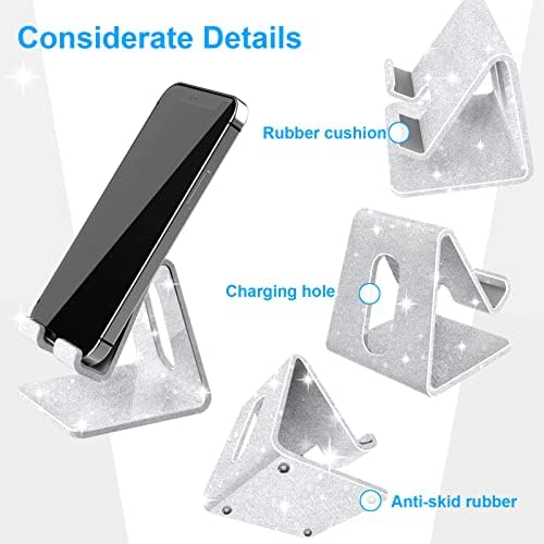 Crpich Acrylic Cell Phone Stand, Portable Phone Holder, Phone Stand for Desk, Compatible with Phone16 15 14 13 12 Pro Max Mini 11 Xr Plus SE, Switch, Android Smartphone, Pad, Tablet, Glitter Silver - Image 3