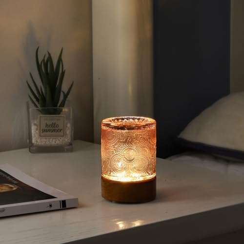 Mini Soft Warm Light Lamp Battery Operated Portable Night Light with Timer, Small Glass Vintage Dim Sleep Nightlights, Battery Powered Wireless Night Lights for Adults (1), Pink, M2-1-3 by Unknown