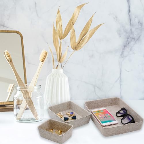 Welaxy Office Drawer organizers felt storage bins Shallow Small Desk trays Draw dividers Nordic Lifestyle Natural Scandinavian-chic style 7-piece (Oatmeal) - Image 3