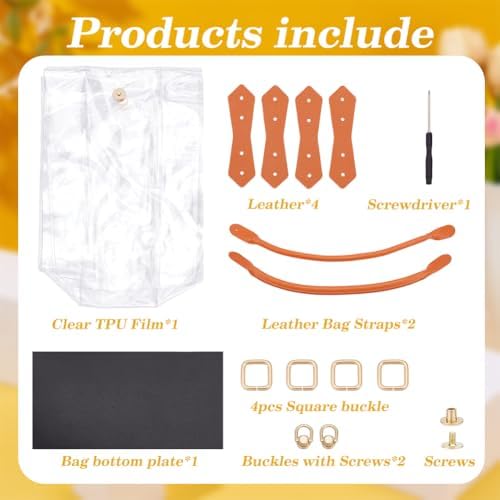 WEBEEDY DIY Clear PVC Tote Bag Handbag Making Transparent Purse Making Set with Clear Bag Sheet, PU Leather Handles, Accessories, Handmade for Women Gift, 21.5x28.5x12cm/8.5x11.2x4.7 Inches - Image 2